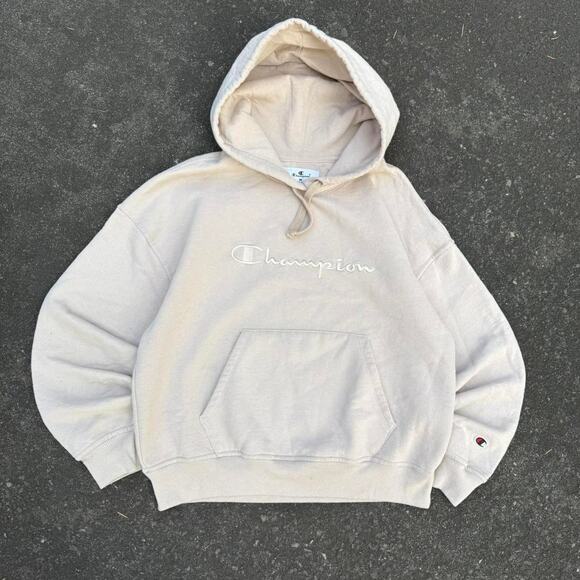 Boxy Cream Champion Embroidered Logo Hoodie - Picture 1 of 8